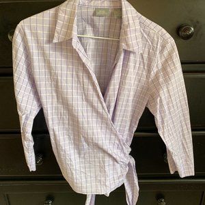 Bass & Co Wrap Shirt with collar and tie, medium, stretch cotton